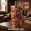 Indiana Hoosiers YETI Tumbler with Straw featuring a metallic gold finish, team mascot graphics, and a branded logo charm.