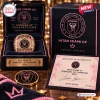 Front view of an Inter Miami CF 2024 Championship Commemorative Ring displayed in a black presentation box with certificate.