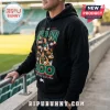 Jai Arrow 100 South Sydney Rabbitohs black hoodie featuring a collage of player photos, green and red text, and a rabbit icon.