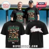 Jai Arrow 100 South Sydney Rabbitohs black t-shirt featuring player action graphics and iconic team rabbit logo.