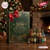 Jameson Irish Whiskey 2026 Anniversary Advent Calendar box with green packaging, gold text, and a red bow on wood table.