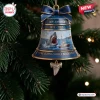 Jaws 50th Anniversary 1975-2025 Bell Ornament featuring a great white shark, the Orca boat, and a hanging shark tooth charm.