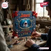 Jaws Advent Calendar 2026 featuring a shark graphic, red bows, and miniature movie-themed figures on a wooden tabletop.