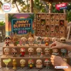 Jimmy Buffett Advent Calendar 2026 featuring 24 numbered cardboard compartments and collectible mini-figures on a table.