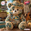 Front view of a Jimmy Buffett Plush Teddy Bear wearing a tropical printed shirt and straw hat.