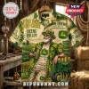 John Deere Field Fuel Tropical Hawaiian Shirt featuring a bearded man, vintage tractors, beer bottles, and sunflower prints.