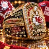 Close-up of a gold Kansas City Chiefs Championship commemorative ring showing Arrowhead Stadium and text details.
