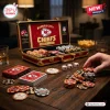 Kansas City Chiefs NFL poker set in a red and gold carrying case with branded chips, playing cards, and dice on wood table.