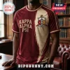 Kappa Alpha Psi Achievement Heritage T-Shirt in crimson and cream with fraternity crest and vintage library background.