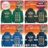 Karol G x NFL Tropitour 2026 floral hoodie collection featuring team jerseys with number 13, hibiscus flowers, and logos.