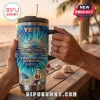 Kenny Chesney 58th Anniversary YETI handle tumbler featuring blue tie-dye pattern, palm tree logo, and artist portrait.