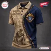 Front view of a Knights of Columbus Crusader Knight polo shirt featuring a kneeling knight and chain design.