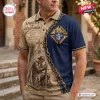 Front view of a Knights of Columbus Crusader Knight polo shirt featuring a kneeling knight and chain design.