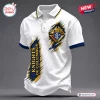 Front view of a white polo shirt with Knights of Columbus emblem and text graphic.