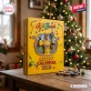 Kyle Busch 18 NASCAR Advent Calendar 2026 features a yellow box with M&M branding, race cars, and festive holiday lights.