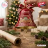 Levi’s Stadium 80th Anniversary Red Bell Ornament with gold bow, football clapper, and stadium graphic on holiday background.