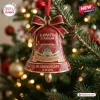 Levi’s Stadium 80th Anniversary Red Bell Ornament hanging on a Christmas tree with gold accents and printed stadium graphic.