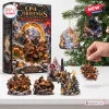 Front view of Lord of the Rings Christmas Advent Calendar 2026 box and miniature fantasy figurines.
