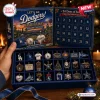 Los Angeles Dodgers Christmas Advent Calendar 2026 with 24 blue numbered compartments and miniature team-themed ornaments.