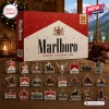 Marlboro Advent Calendar 2026 box with 24 individual acrylic ornaments featuring vintage western branding and logos.