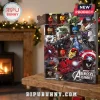 Marvel Super Heroes 2026 Advent Calendar featuring 24 numbered doors with miniature vinyl character figures.
