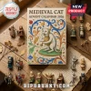Medieval Cat 2026 Advent Calendar box featuring a lute-playing cat with botanical scrollwork on a wooden table with toys.