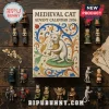 Medieval Cat 2026 Advent Calendar box surrounded by various cat figurines on a dark wood background.