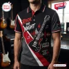 Front view of the Men's Rock The Night Electric Guitar Polo Shirt featuring a guitar graphic.