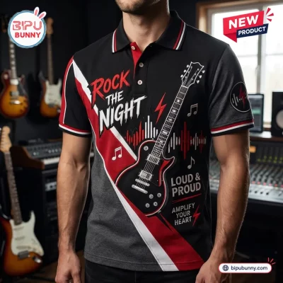 Men’s Rock The Night Electric Guitar Polo Shirt