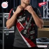 Front view of a man adjusting the collar of the Rock The Night Electric Guitar Polo Shirt featuring music graphics.