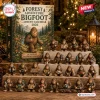 Front view of the Merry Christmas Bigfoot Advent Calendar 2026 box displaying miniature figurines on tiered wooden steps.