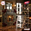 Front view of Merry Christmas Guinness Advent Calendar with miniature collectibles displayed on shelves.