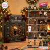 Front view of Merry Christmas Guinness Advent Calendar with 24 miniatures displayed on shelves.
