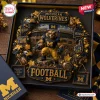 Michigan Wolverines Football Decorative Wreath featuring team logo, mascot, mini helmets, and stadium backdrop with lights.