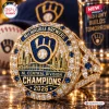 Close-up of a Milwaukee Brewers 2026 NL Central Division Champions Commemorative Ring with gold and blue detailing.