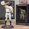 Front view of a Milwaukee Brewers MLB player acrylic plaque featuring Jackson Chourio standing on a branded circular base.