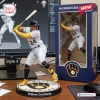 Front view of a Milwaukee Brewers MLB player acrylic plaque statue with a baseball bat and team branding on the base.