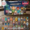 Minecraft Hyperpix Advent Calendar 2026 box with a collection of twenty-four unique pixelated mini-figures on wood surface.