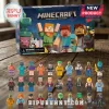 Minecraft Hyperpix Advent Calendar 2026 box set featuring 24 pixelated character minifigures on a wooden surface.