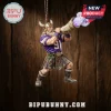 Minnesota Vikings Viktor The Viking Christmas ornament wearing a purple jersey and kilt blowing a horn against wood backdrop.