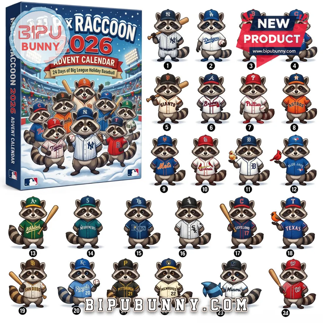 MLB All Teams Raccoon 2026 Advent Calendar MLB All Teams Raccoon 2026 Advent Calendar