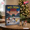 MLB x Snoopy 2026 Advent Calendar box featuring Peanuts characters in a baseball stadium with numbered countdown doors.