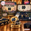 Front view of Monopoly Notre Dame Fighting Irish Collector Edition game set with a gold football helmet token.