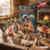 Front view of the Native Spirit Dance 2026 Advent Calendar box surrounded by colorful figurines on a wooden table.