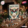 Front view of the Native Spirit Wildlife 2026 Advent Calendar box surrounded by carved figurines.