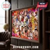 NBA Players 2025 Christmas Advent Calendar featuring caricatured basketball stars, team jerseys, and red fiery background.