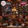 New England Patriots 65th Anniversary 2026 Advent Calendar featuring 24 team-themed ornaments on a rustic wooden display.