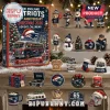 New England Patriots 65th Anniversary 2026 Advent Calendar featuring 24 team-themed collectibles on a snowy background.
