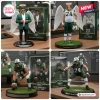Four views of New York Jets football player figurines in various poses with custom bases and display boxes.