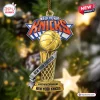 Front view of a hanging New York Knicks 2026 NBA Champions Championship Ornament with a gold basketball trophy design.